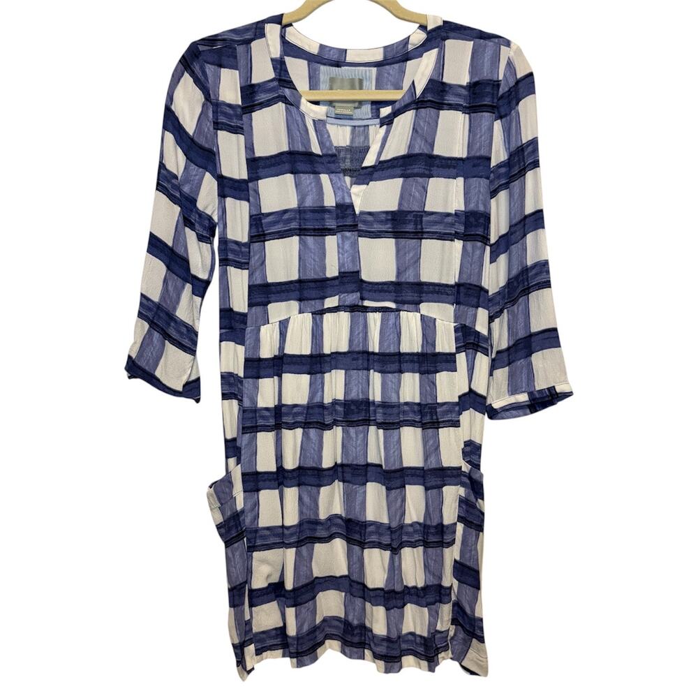 Anthropologie Maeve Dress Womens XS Petite Blue White Plaid Pockets Cottagecore